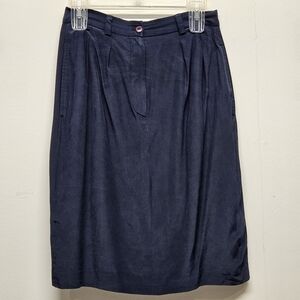 Anne Klein II Navy Blue 100% Silk Pleated Pencil Skirt Size 10 Classic Workwear